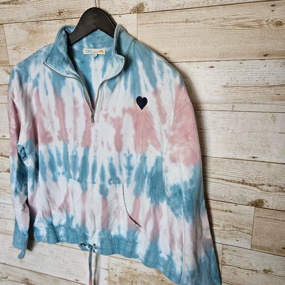 C&C California Womens 1/4 Zip Tie Dye Sweatshirt Beach Fleece 80s 90s Boho Top M - Picture 3 of 16